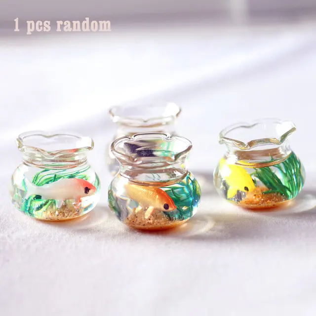 1PC Dollhouse Miniature Glass Fish Tank Bowl Doll House Ornament Model Toys Dolls Accessories For Barbie House Blyth Bjd OB11 1PC Round Random