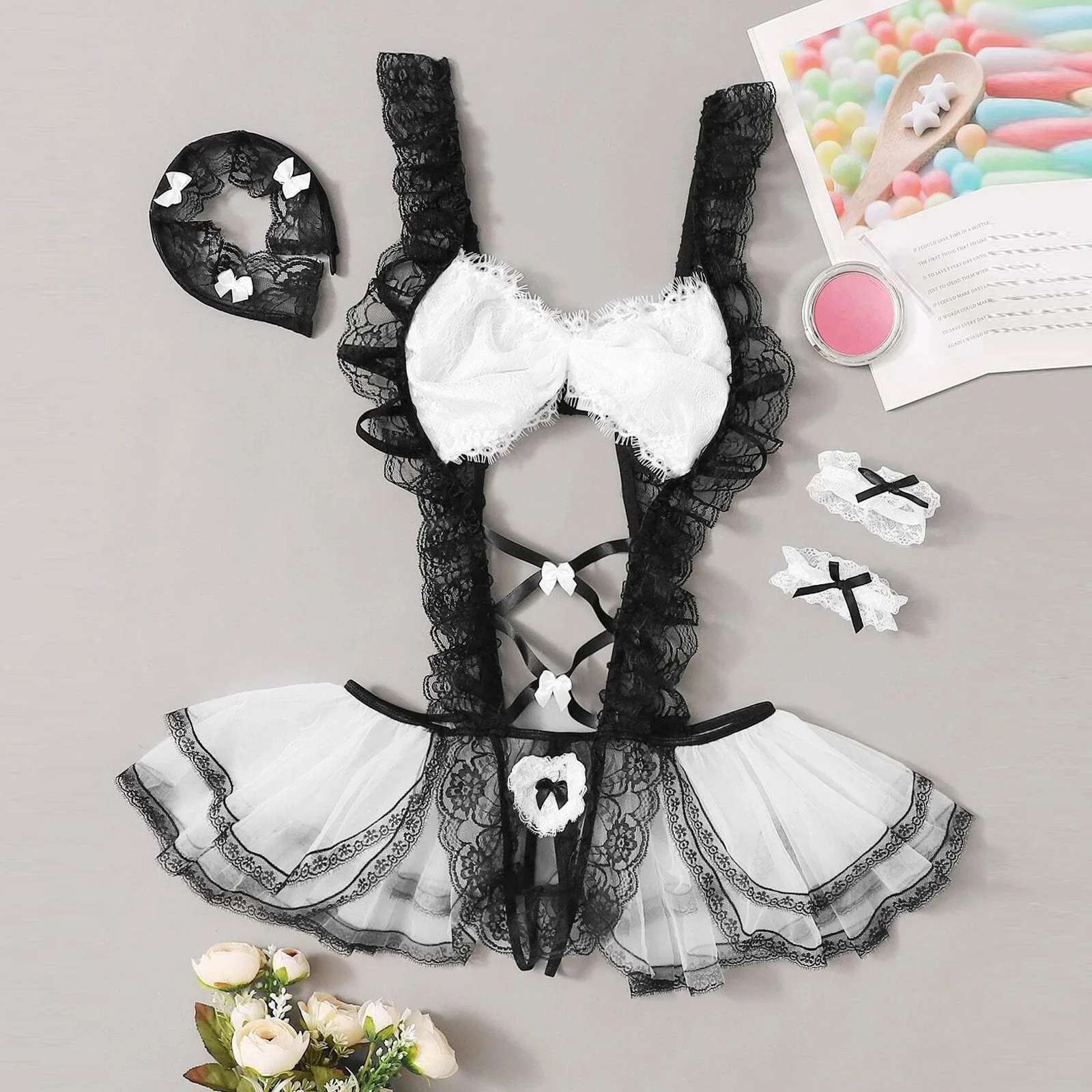 Hot Sexy Lace Maid Servant Costume Set French Sex Lady Dress Women Lingerie Black White Porn Cosplay Lolita Erotic Uniform Apron