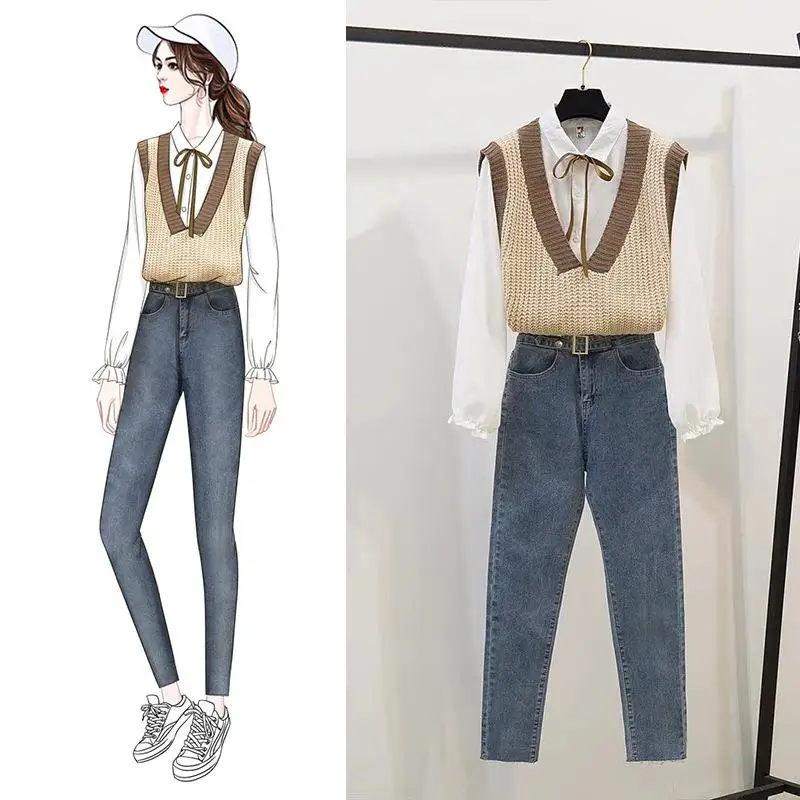 white shirt denim pants