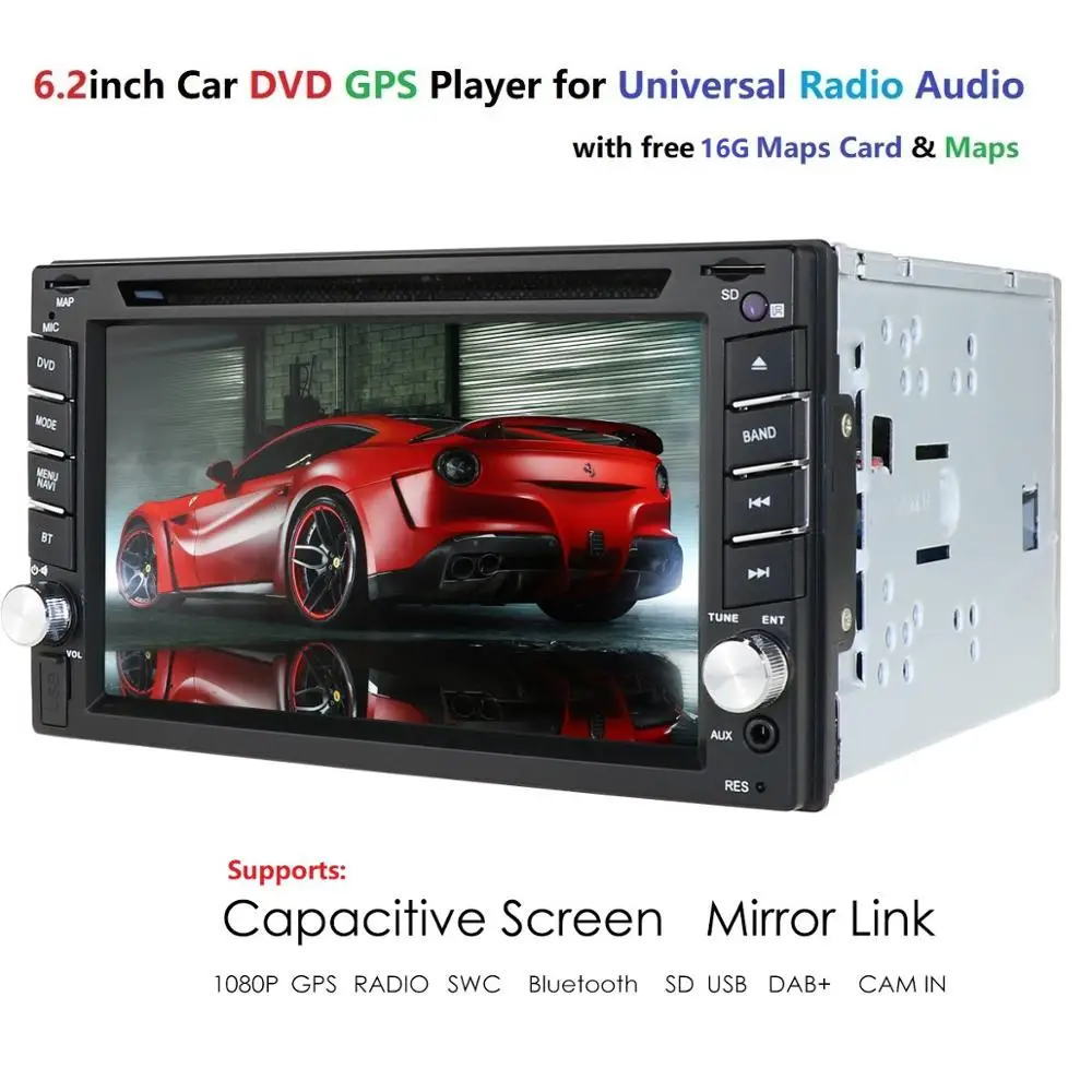 Hizpo Универсальный 2 Din Автомобильный dvd-плеер gps+ CD+ bluetooth+ радио+ емкостный сенсорный экран+ автомобильный ПК+ стерео SWC RDS AM/FM Авторадио карта SD