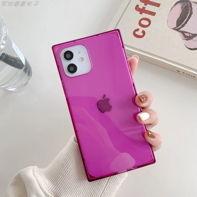 Square Soft Shell Is Suitable For Apple Iphone11 12 Pro Max Transparent Color Silicone Square Mobile Phone Case Phone Purse Phone Case Covers Aliexpress