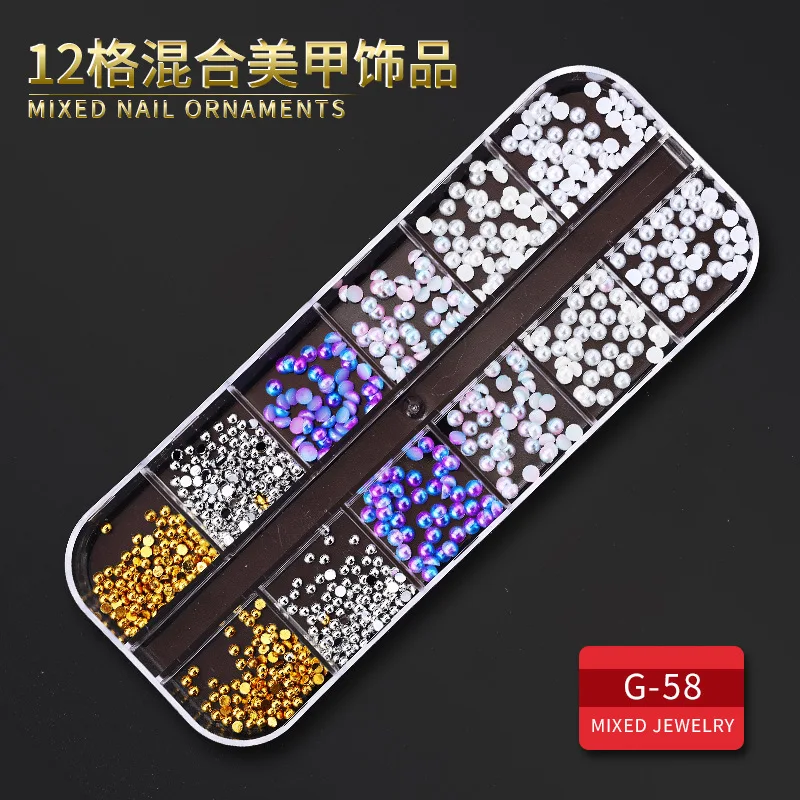 Color 3 12 Сетки смешанные украшения для ногтей Новая мода ногтей ювелирные изделия маникюрные принадлежности Горячая в штучной упаковке сплав дрель жемчужина звезда заклепки украшения - Цвет: Color 3