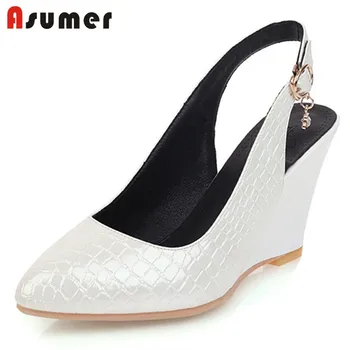 

ASUMER 2020 new arrival women pumps pointed toe slingback summer shoes buckle elegant dress party shoes ladies wedges shoes
