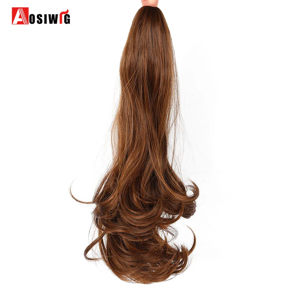 

AOSIWIG Long Wavy Curly Claw Ponytail Clip in Hair Extensions Heat Resistant Synthetic Brown Fake Ponytail Hairpieces