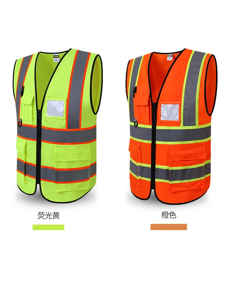 Black Safety Vest Reflective With Pocket And Zipper Construction Vest With Reflective Stripes High Visibility Work Uniforms safety coat