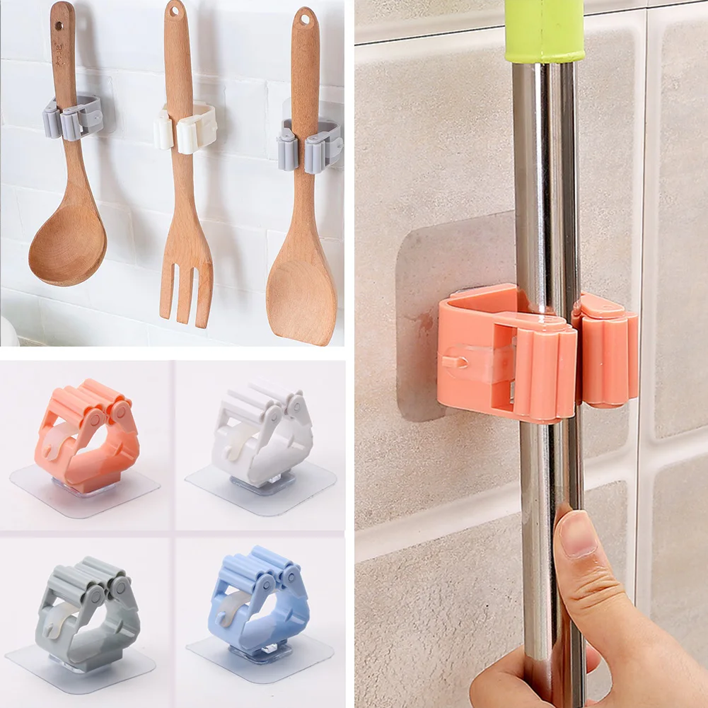 Soporte de pared para escoba y fregona, colgador adhesivo para el hogar,  organizador de cocina y baño, 1 unidad