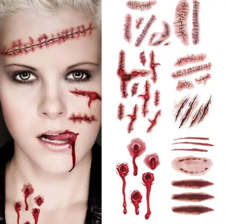 

Halloween Zombie Scars Tattoos Fake Scab Bloody Makeup party festive suppliesHorror Wound Scary Blood Injury Sticker 2000pcs SN