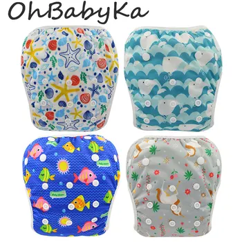 

Ohbabyka Baby Swim Diapers New Waterproof Infants Swim Nappy Washable Diaper Cover One Size Reusable Training Pants for 0-3Years