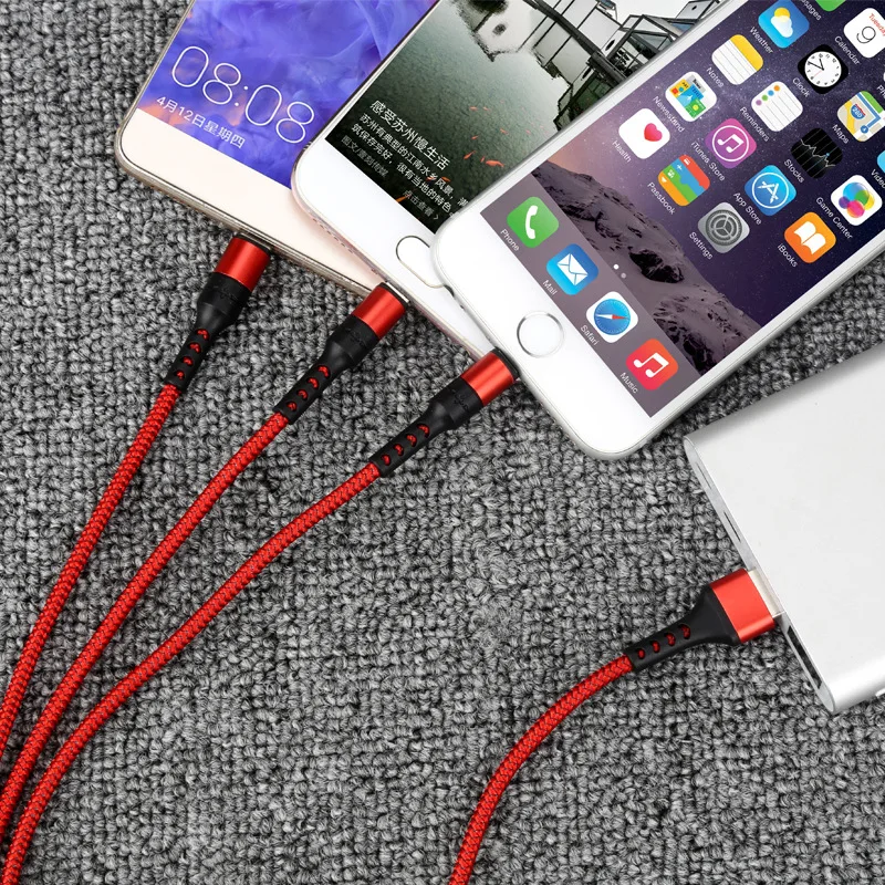 CatXaa 3 в 1 1,25 м нейлоновый кабель type-c Micro USB 3A зарядный кабель красный супер быстрый зарядный кабель для samsung Xiaomi