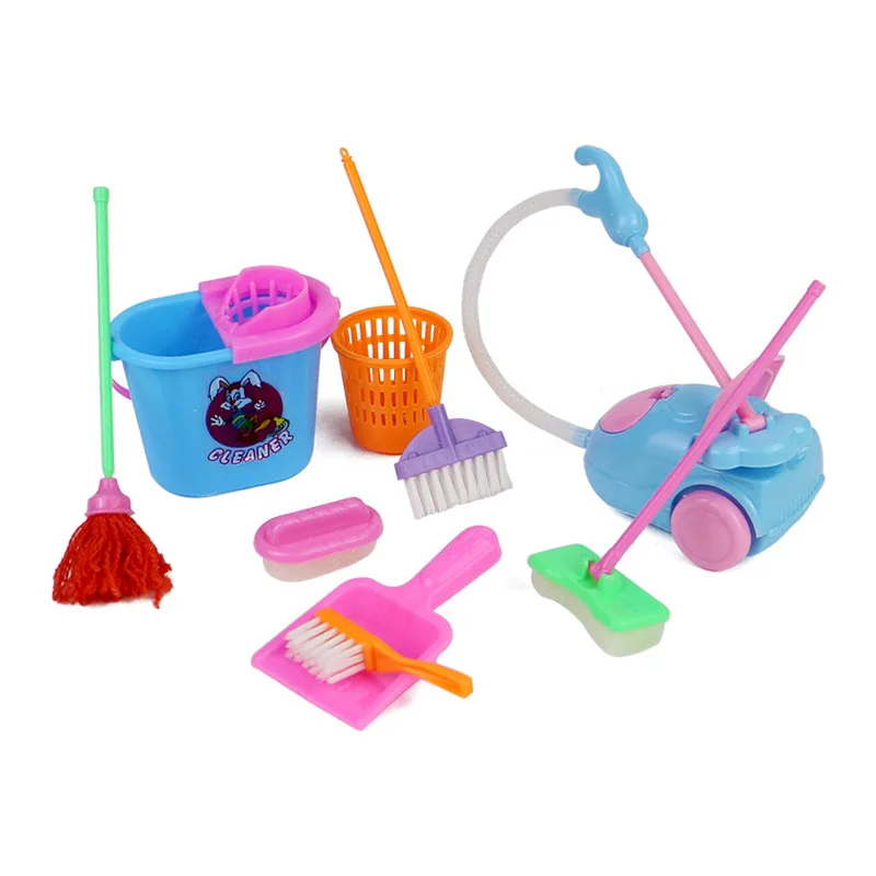 

9Pcs/Set Doll Cleaning Tools Household Kit High-grade Cleaning Kit Kid Play House Toys Accessories For Barbie Doll Girl Gift
