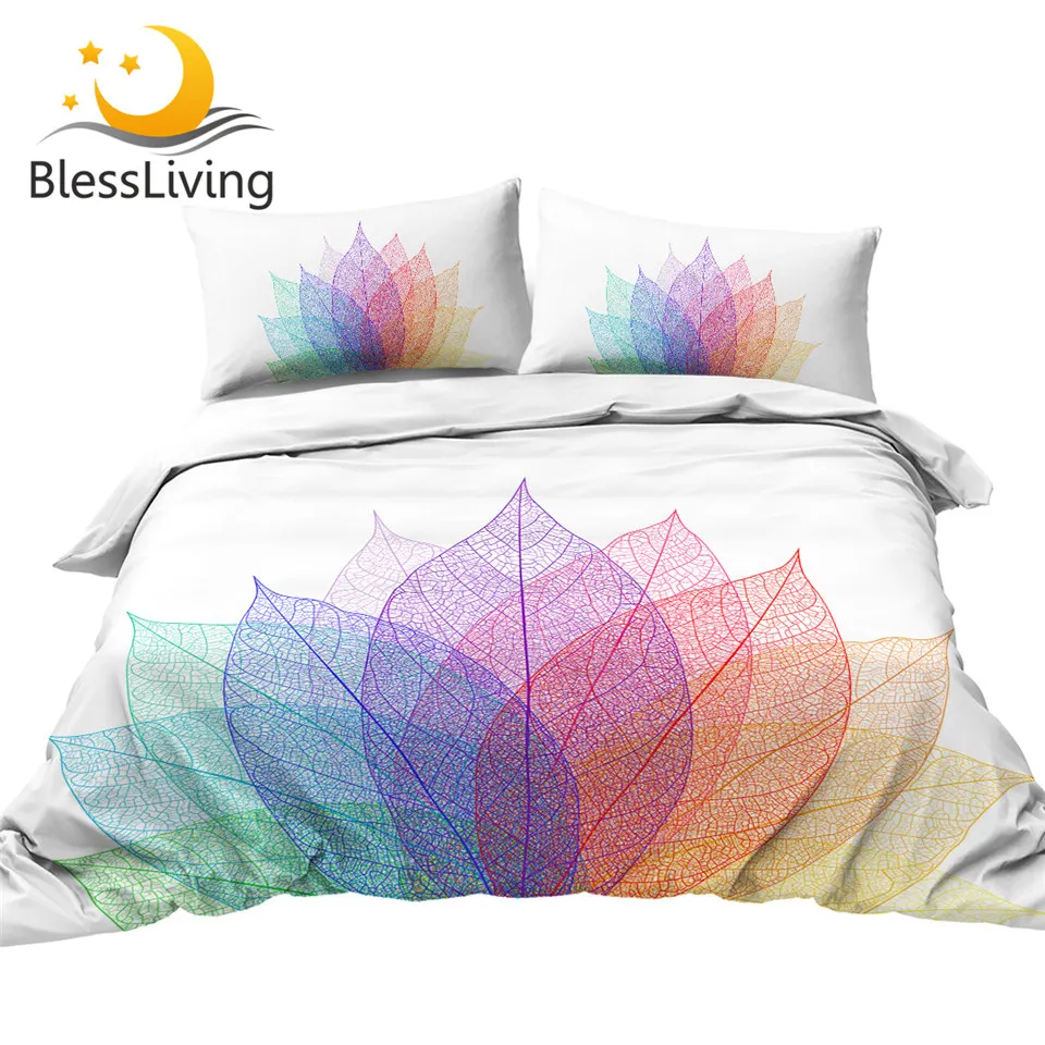 

BlessLiving Leaf Bedding Set Plant Quilt Cover Texture Boho Bedclothes 3pcs Colorful Bed Set Cozy Bedlinen Nature Home Textiles