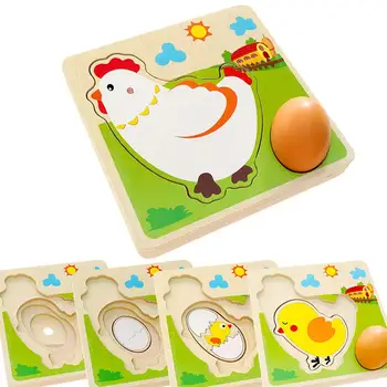 

Hobbylane Creative Multilayer Hen Laying Eggs Chicken Growing Up Cartoon Wooden Puzzle Toys for Kids Early Education Toy