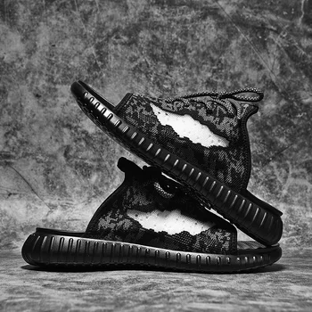 

Men Sandals 2019 Summer New Lace up Light Shoes Casual Flat Shoes Mens Open Toe For Black Gray Mesh Breathable Male Sandal