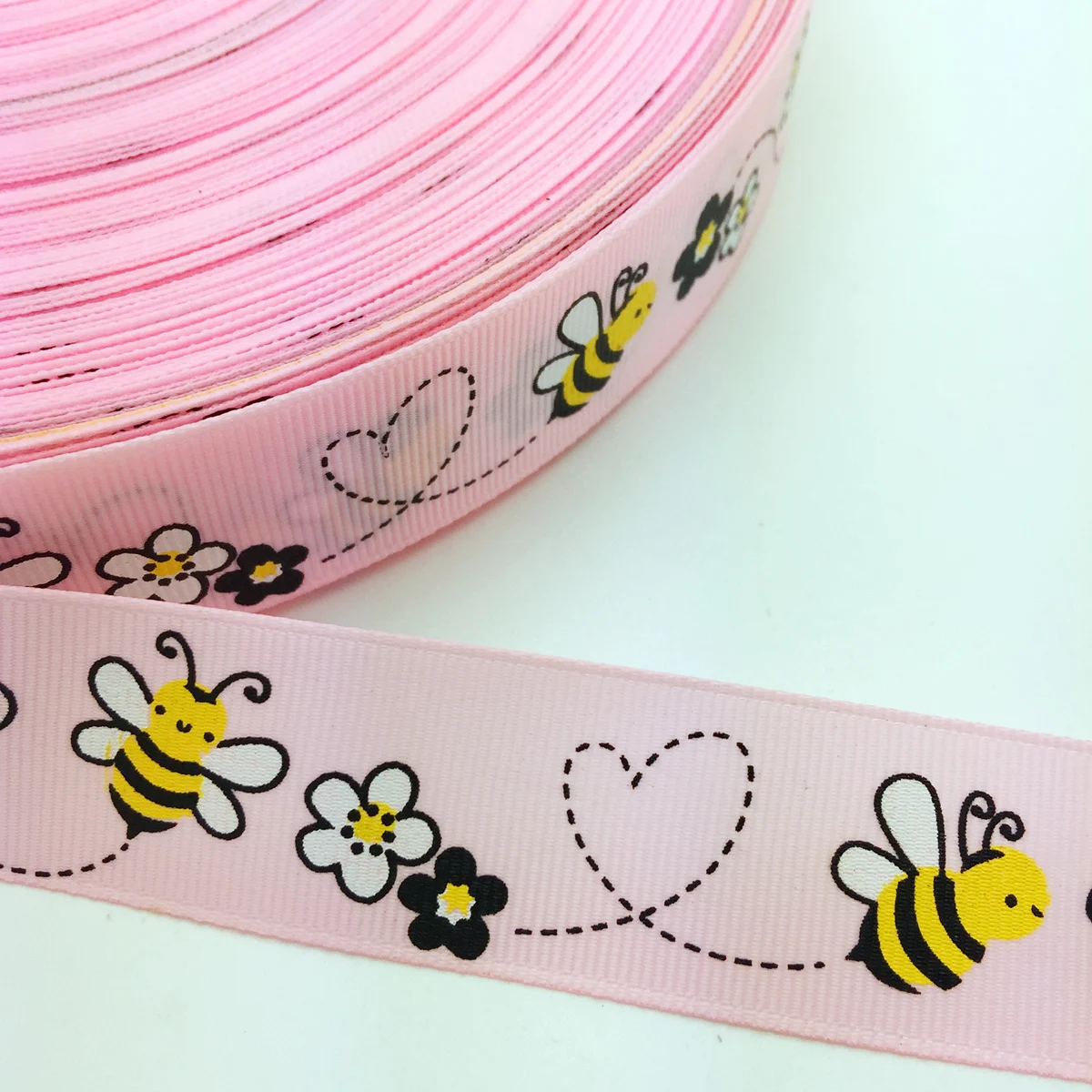 DIY 5 Yards 1'' 25mm Little Bee Printed Grosgrain Ribbon Hair Bow Party Craft grosgrain ribbon ribbon supplies ribbon decoration sewing ribbon
