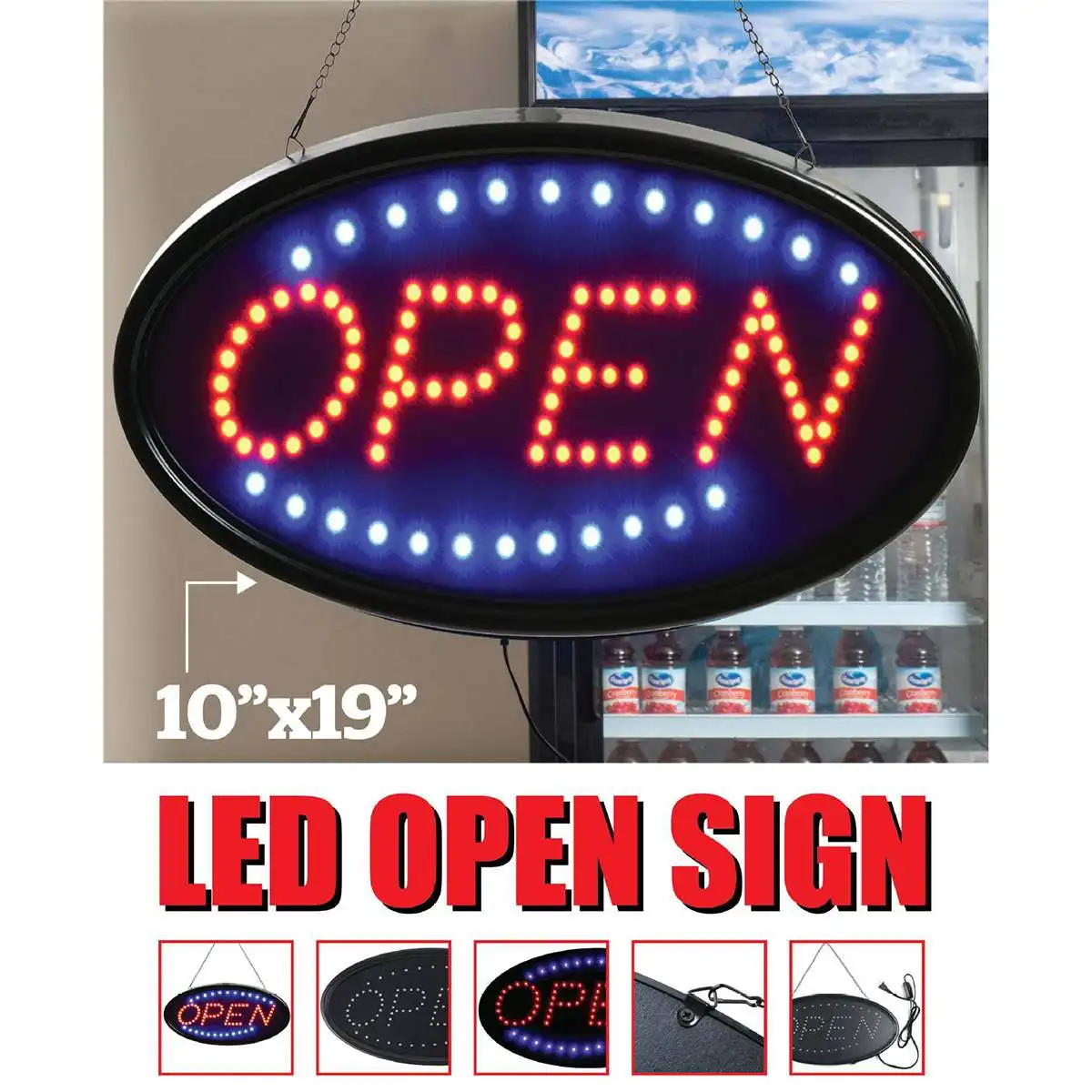 Window Business Shop LED Neon Open 48X25cm Store Display 19X10inch HS-Zak Miller LED ATM Sign Business Open Sign Advertisement Board Electric Display Board Signage 