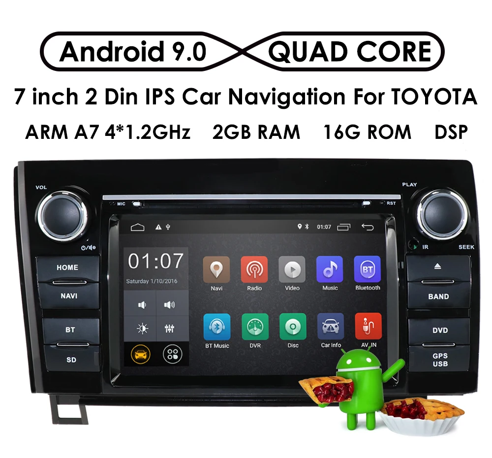 Excellent Android 9.0 Car DVD Player For Toyota Tundra 2007-2013/ Sequoia Stereo GPS DAB+SWC RDS DVR DVBT BT 4GWIFI CAM MAP QuadCore 2GRAM 2