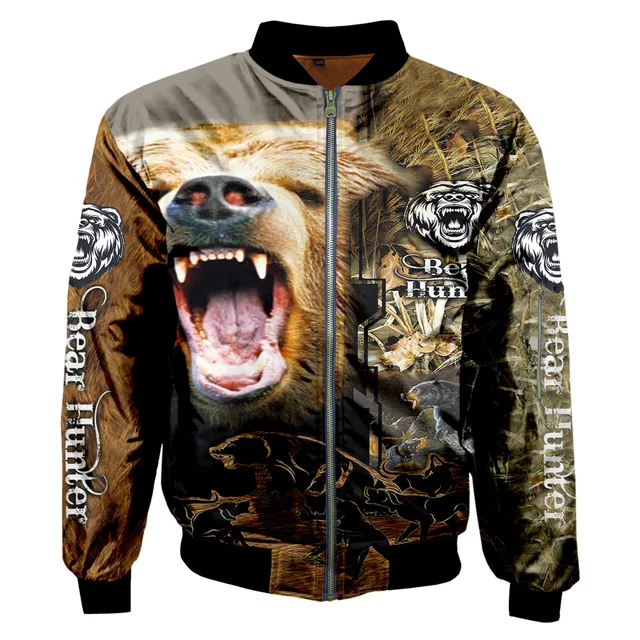 Autumn Winter Brand Men S Bomber Jackets Bear Hunting Camo Printed 3d Zip Tracksuits Coat Unisex Casual Zipper Jacket Wp06 Aliexpress Men S Clothing