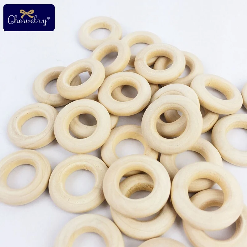 50Pcs 25mm Maple Wooden Ring Baby Teether Teething Ring Round Ring DIY Pacifier Chain Bracelet Accessorie For Kid Products Toys