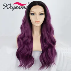 Kryssma 13x3 кружевные бордовые парики длинные волнистые синтетические парики на кружеве для черных женщин термостойкие парики на кружеве