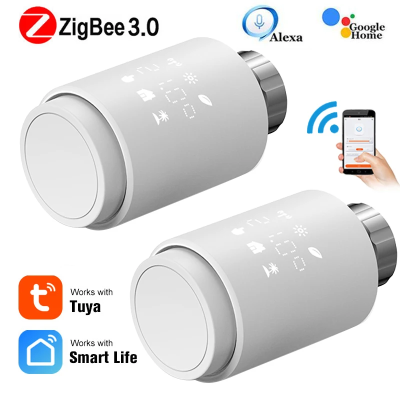 Tuya Zigbee 3.0サーモスタット,ラジエーターアクチュエーター,スマートプログラム可能,V温度コントローラー,Alexa,Google  Home,音声制御|スマート温度コントロールシステム| - AliExpress