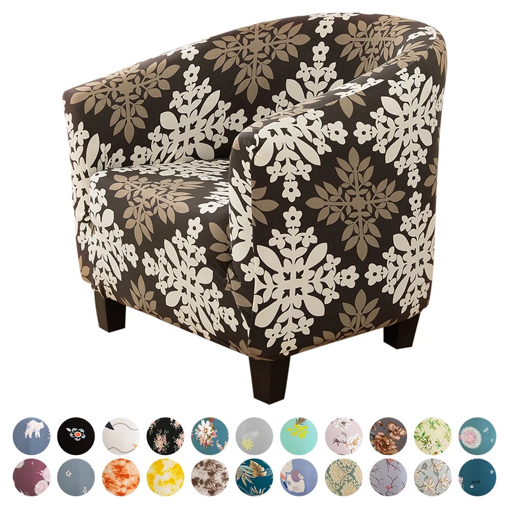

Elastic Printed Coffee Tub Sofa Cover Spandex Washable Furniture Slipcover Protector Skin-friendly Single Seat Armchair Cover