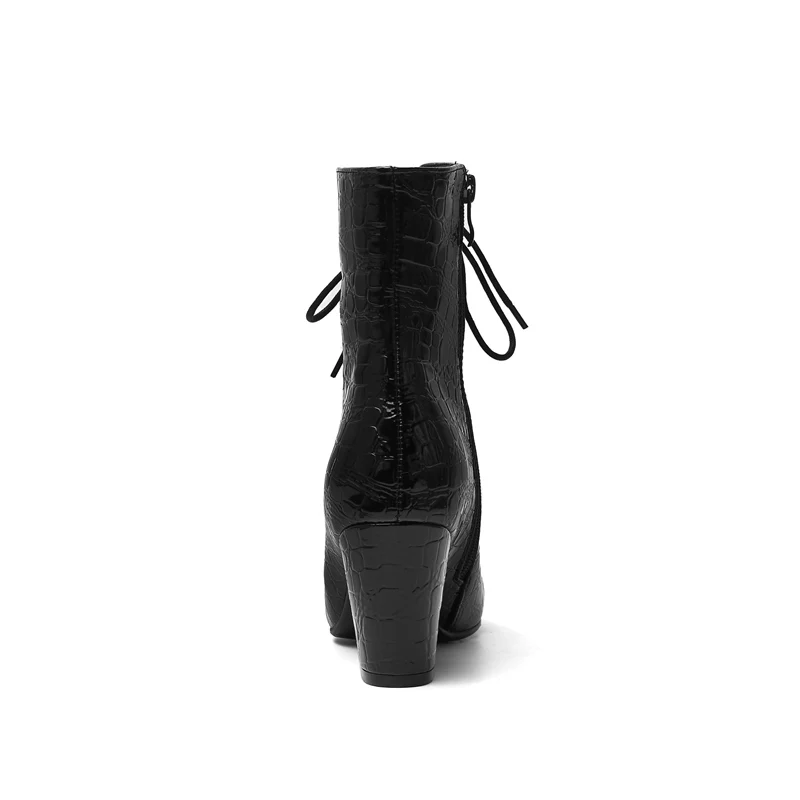 Новые Брендовые женские ботинки из змеиной кожи; модные осенне-зимние ботильоны с острым носком; женские мотоботы на шнуровке в западном стиле
