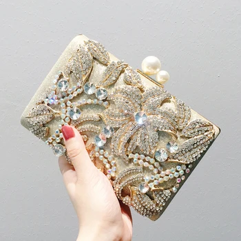 

Women Evening Clutch Bag Party Wedding Crystal Clutches Purse Pearl Crossbody Bags Luxury Chain Shoulder Bag Rhinestone