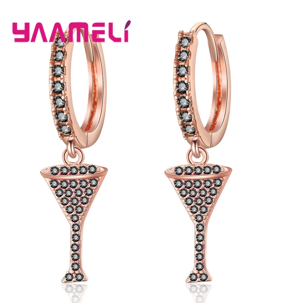

2019 Fashion Cocktail Wine Glass Rhinestone Earrings Colorful Cubic Zircon Luxury Hot Brand Fashion 925 Sterling Silver Earrings