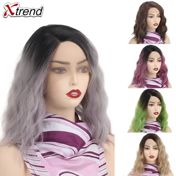 

Xtrend Synthetic Lace Front wigs Short Bob Natural Wave Wig For Women Brown Green Purple Grey Ombre Hair Cosplay Female