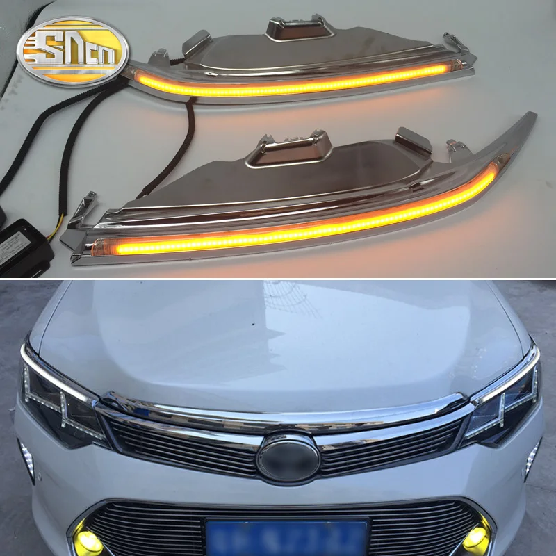 

For Toyota Camry 2015 2016 Car Styling LED Headlight Brow Eyebrow Daytime Running Light DRL With Yellow Turn signal Light