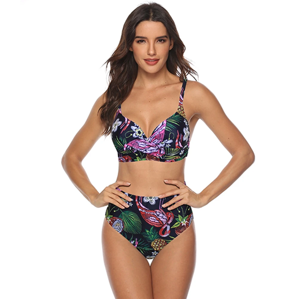 

2020 New Sexy Swimwear Women High Waist Swimsuit Print Bathing Suit Push Up Bikini Set Bandage Biquini Plus Size Beach Wear Set