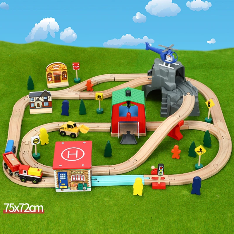 

Детский деревянный трек Helipad, транспортная пещера, поезд, игрушка на рельсах, совместим с деревянными дорожками и электрическими поездами