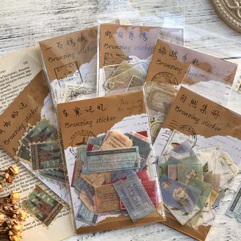 

40pcs/pack Post Stamp Sticker Retro Full Memories Square Adhesive Sticker For Diary Planner Scrapbook Diy Craft Gift