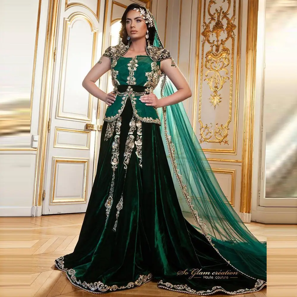 Caftán marroquí musulmán boda, vestidos novia sin mangas con cuentas de terciopelo verde, de Dubái, hecho a medida, recién llegado - AliExpress Bodas y eventos