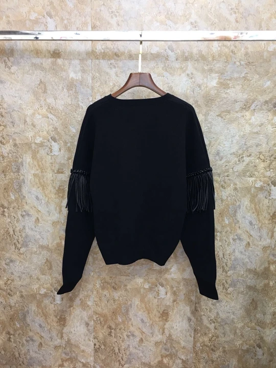 Early Autumn New Woman's Round Necklace Stitching Long-sleeved Pure-color Sweater Knitted Shirt 814
