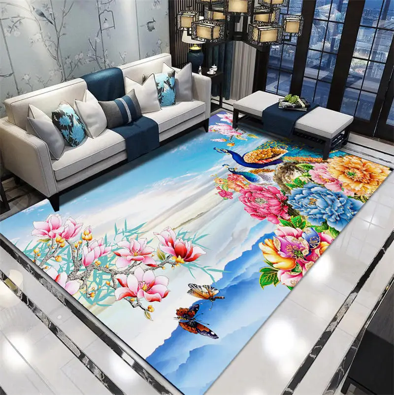 3D Chinese Flower Bird Printed Carpets Rugs Living Room Ink Painting Area Rug Bedroom Home Carpet Sofa Coffee Table Modern Floor - Color: 5