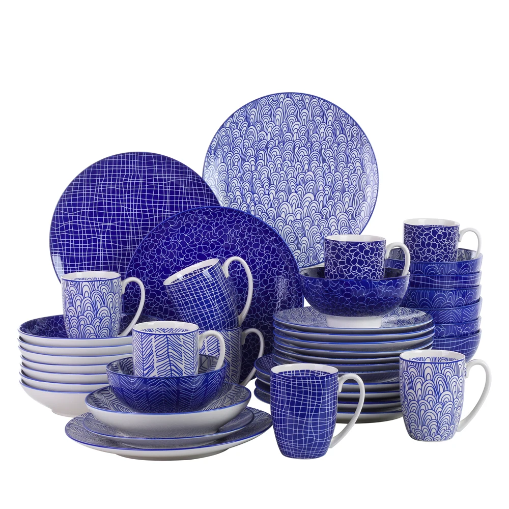 Vancasso TAKAKI – service de table en porcelaine de Style japonais, 40 pièces, 4 modèles, assiette à dîner, assiette à Dessert, assiette à soupe, bol, tasse