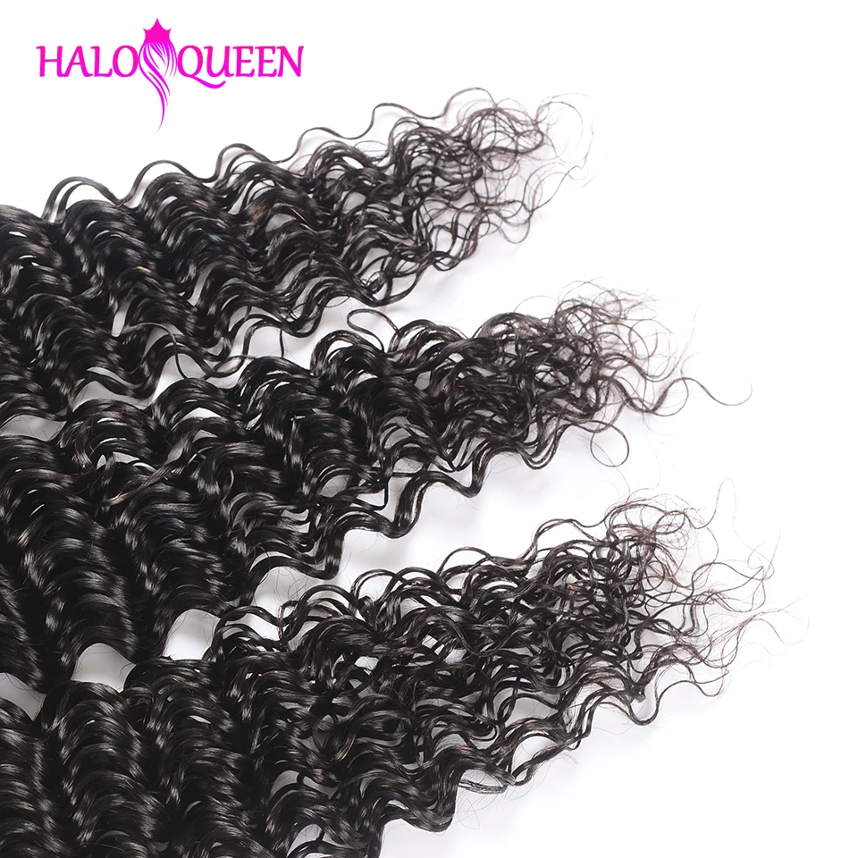 Tanie Zestawy HALOQUEEN z głębokimi falami z 13*4 czołowymi wiązkami malezji z zamknięciem wiązki ludzkich włosów w kolorze naturalnym z czołem