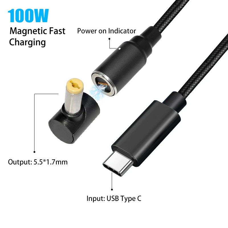 Cable USB tipo C para portátil Acer Aspire, conector adaptador de cargador de 65W, 90W, 100W, 5,5 W, 1,7x5315mm, 5630, 5735, 5920, 5535|Conectores y cables de - AliExpress