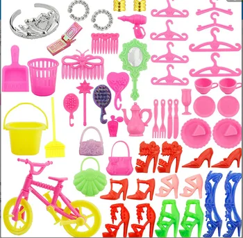 

55 Pcs/set Cute Mini Prentend Play Toys Simulation Mirror Cup Shoes Bicycle for Barbie Doll Accessories Girl's Gift Kids Toys