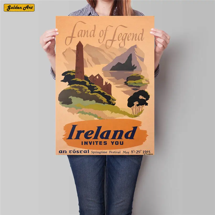 

Ireland Summer City Trip Poster Wall Sticker Vintage Kraft Paper Pub Bar Hotel Decor Hand Painted Landscape Picture 42x30cm
