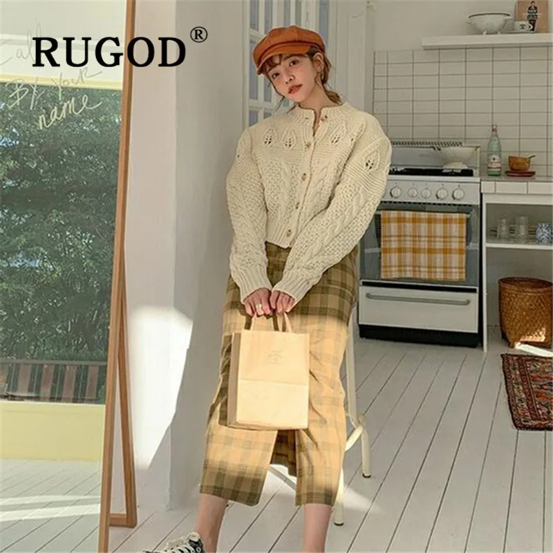 RUGOD, корейский стиль, винтажный свитер, пальто для женщин, однотонный, с круглым вырезом, крученый, укороченный, вязаный, кардиганы, модный, женский, элегантный свитер