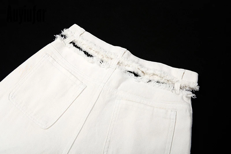 Auyiufar однотонные Высокая талия женские брюки с широкими штанинами, свободный фасон, Повседневное и штаны с прорезями детская одежда Новая Осенняя уличная одежда цепочкой белые джинсы
