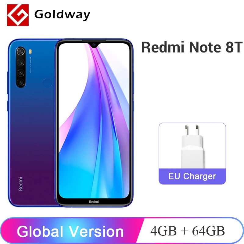 Xiaomi Redmi Note 8 T, глобальная версия, 4 Гб ОЗУ, 64 Гб ПЗУ, NFC, мобильный телефон, 48мп, четырехъядерный процессор Snapdrag.