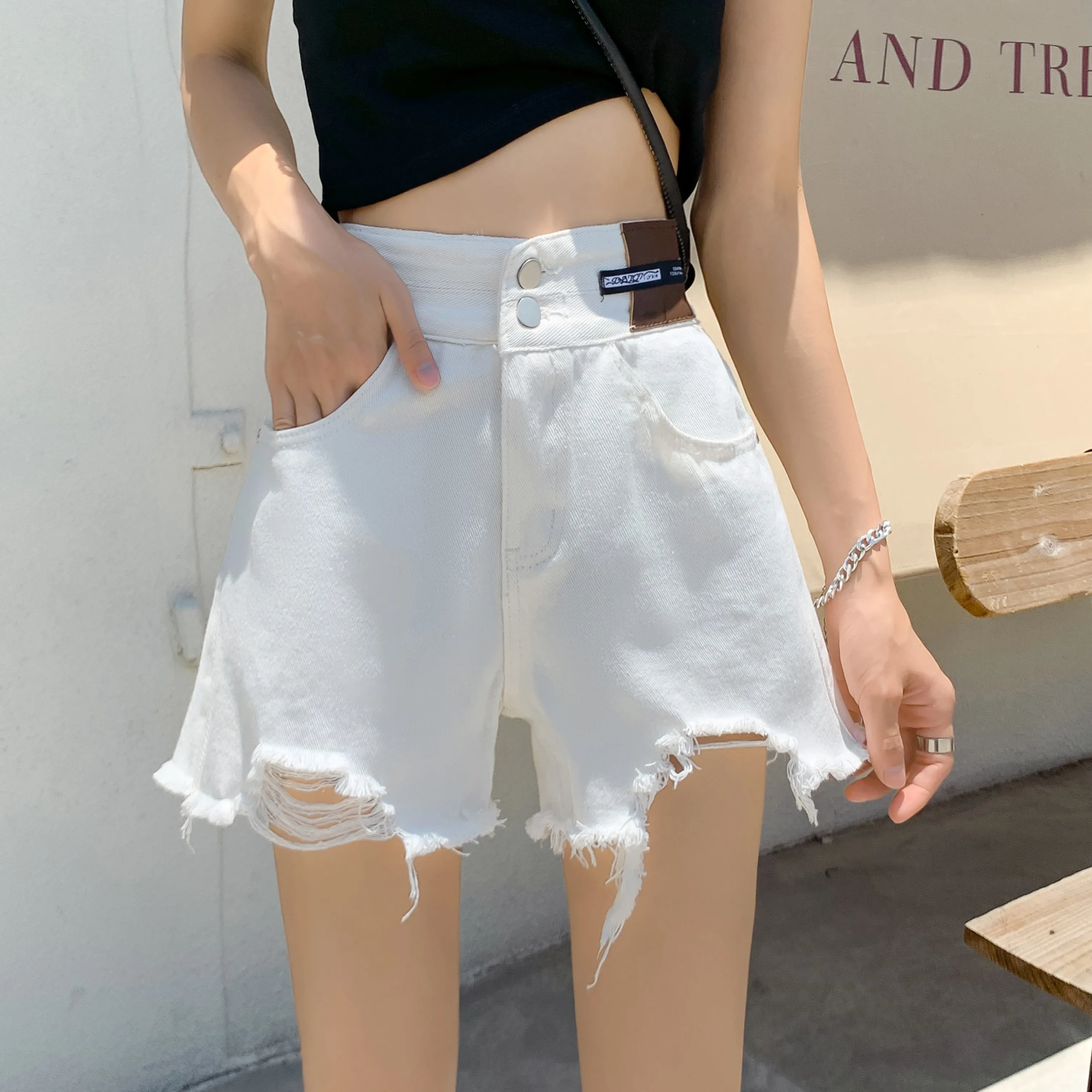 Cut Off Denim Shorts Young Girl Teens Women Frayed Distressed Jean Shorts Cute High Rise Ripped Hot Shorts Comfy White Shorts