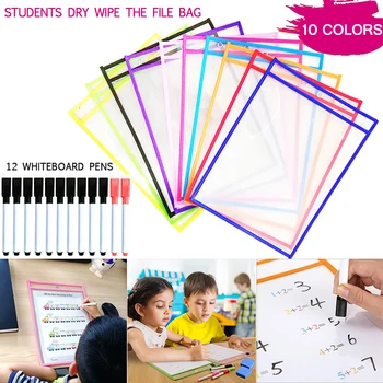 

10 Oversized Reusable Soft Dry Wipe The File Bag Dry Erase Pocket Drawing Writing White Board Pen Teaching Supplies Document Bag
