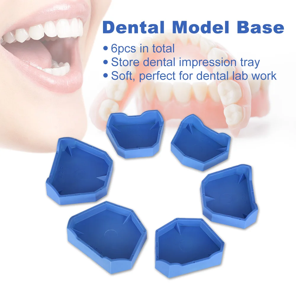 

6pcs Dental Model Base Set Dental Lab Former Base Kit Dental Mold Plaster Base Large Middle Small Size Blue