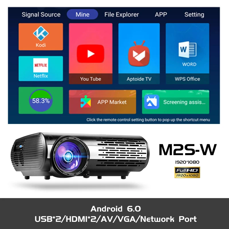 ALSTON M2/M2W FULL HD 1080P LED Projector Home Beamer Optional Android Version WIFI HDMI-compatible USB VGA Bluetooth with gift 1080p projector Projectors