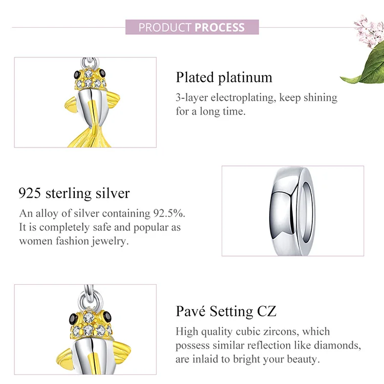 Bamoer 925 пробы серебряный золотой цвет подвеска рыбий хвост Шарм для серебряный браслет и ожерелье для женщин DIY Ювелирные изделия BSC127