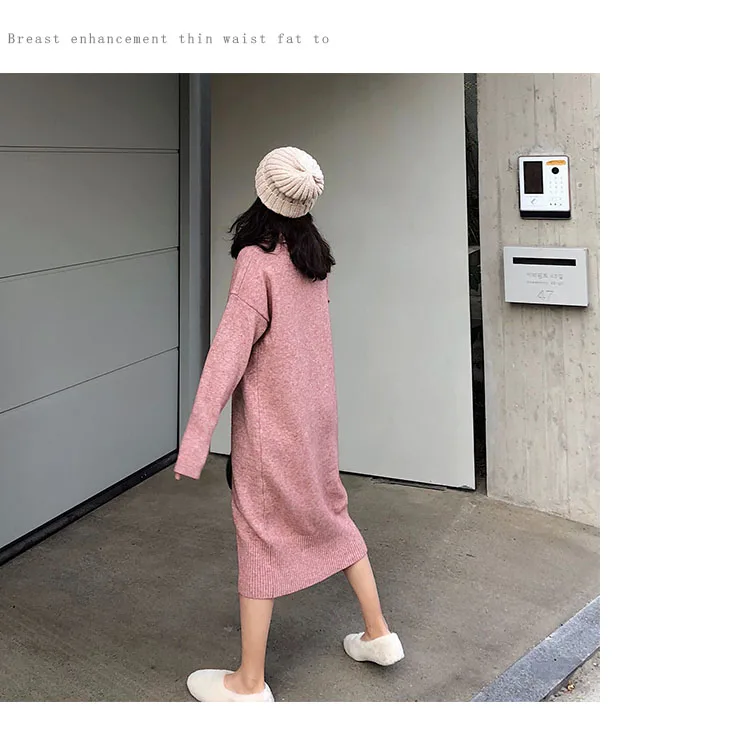 Turtleneck Cashmere Knitted Sweater Dress Women Autumn Spring Noodles Elastic Long Sleeve thick Pullover Winter Dress